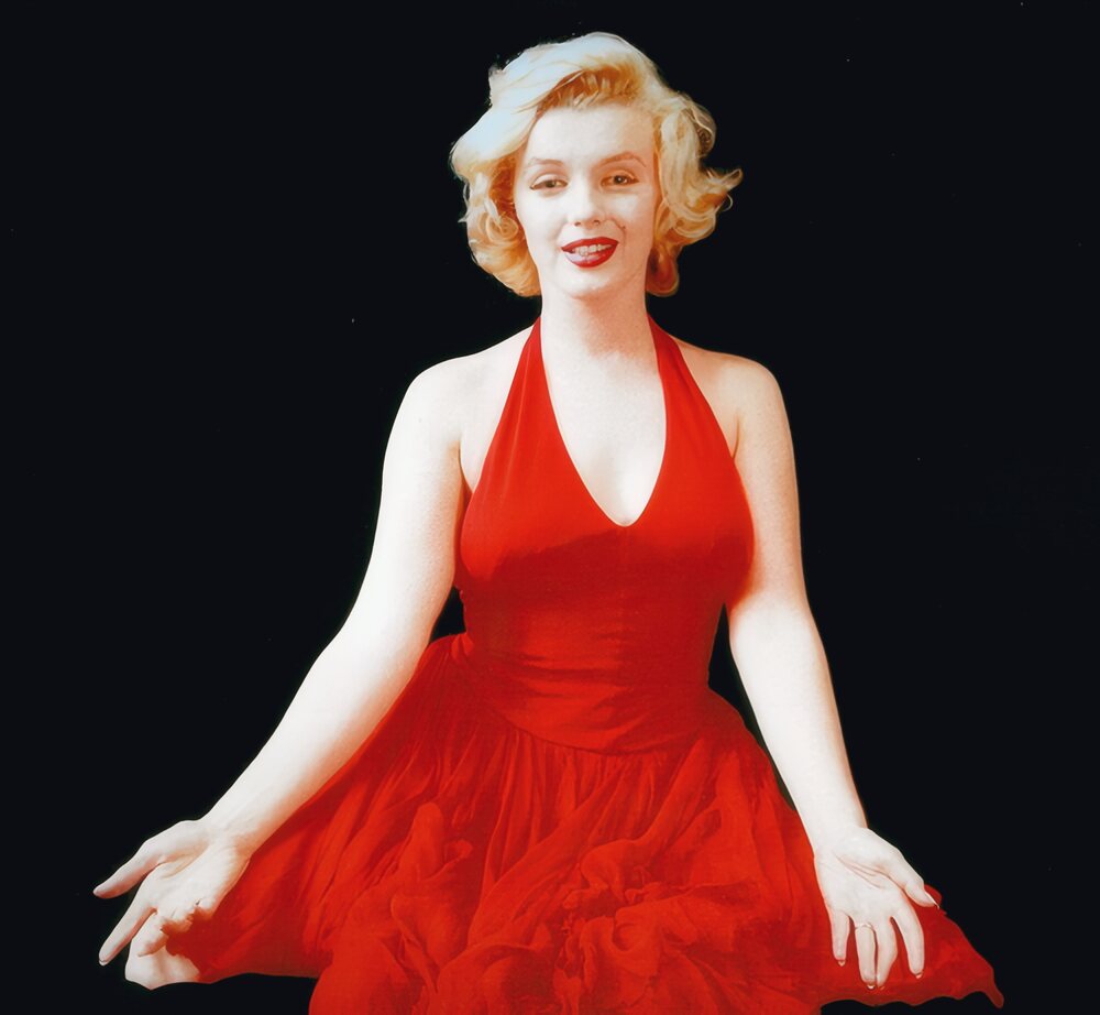 Marilyn Monroe in a red halter dress